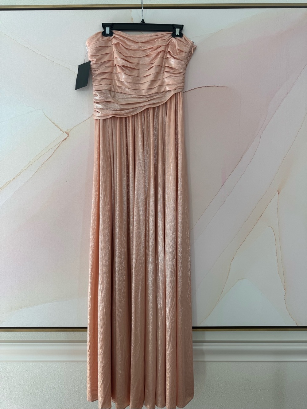 Strapless Pleated Peach Evening Gown